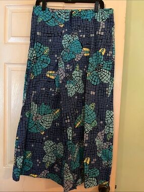 Lilly Pulitzer Navy Maxi Skirt with Teal Mosaic Floral